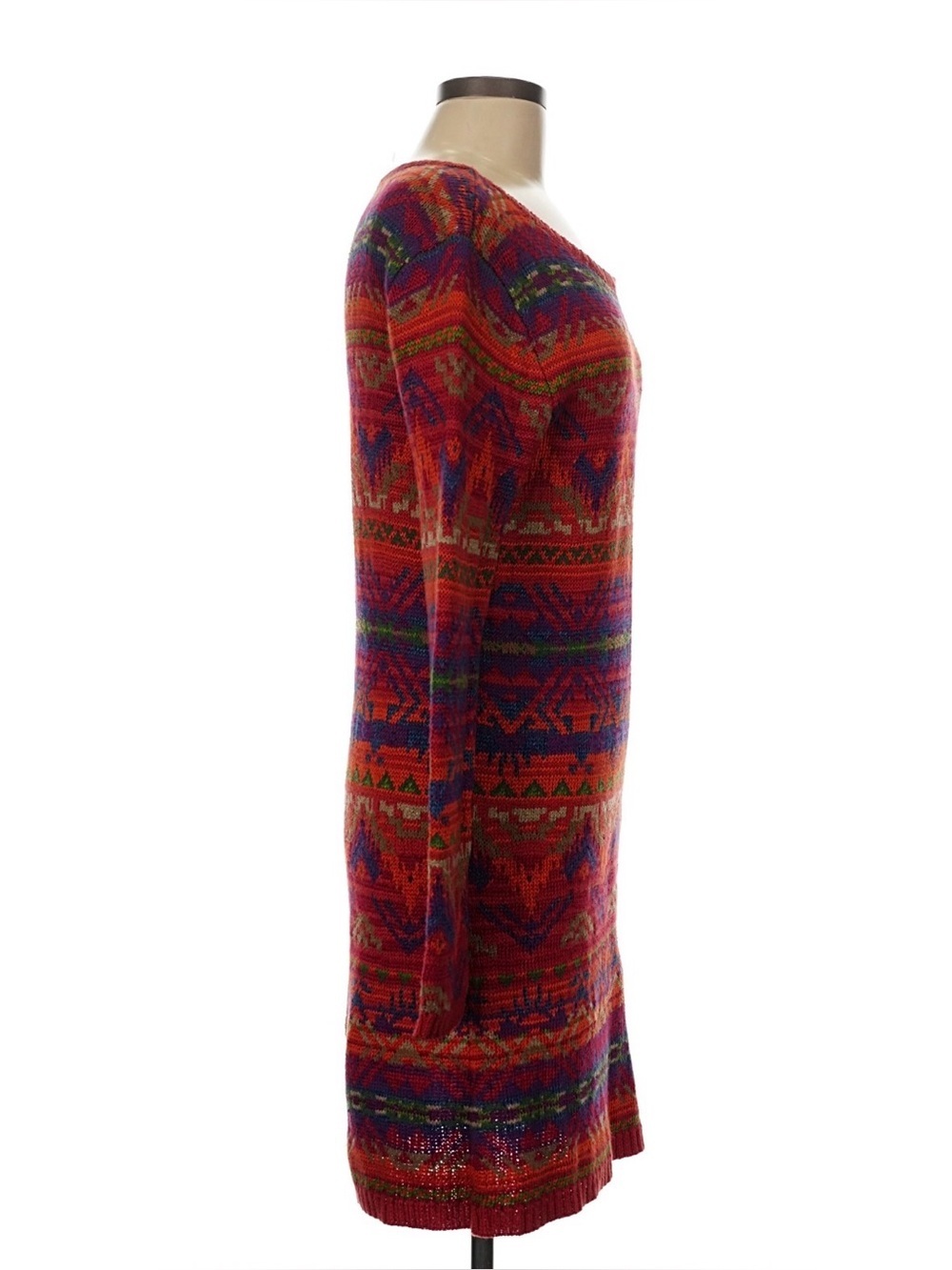 Polo Ralph Lauren Fair Isle Sweater Dress Red Knit Aztec SouthWestern Linen Silk - Picture 5 of 5